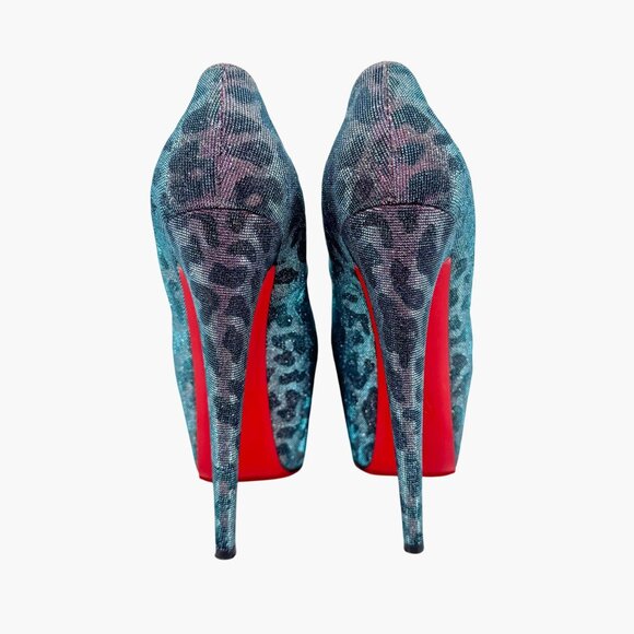 Christian Louboutin Highness 160 Platform Pumps Size 38.5 Blue Purple Leopard - Picture 7 of 13